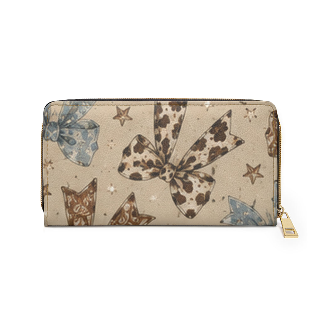 Bow Pattern Zipper Wallet — Neutral Leopard & Polka Dot Bows
