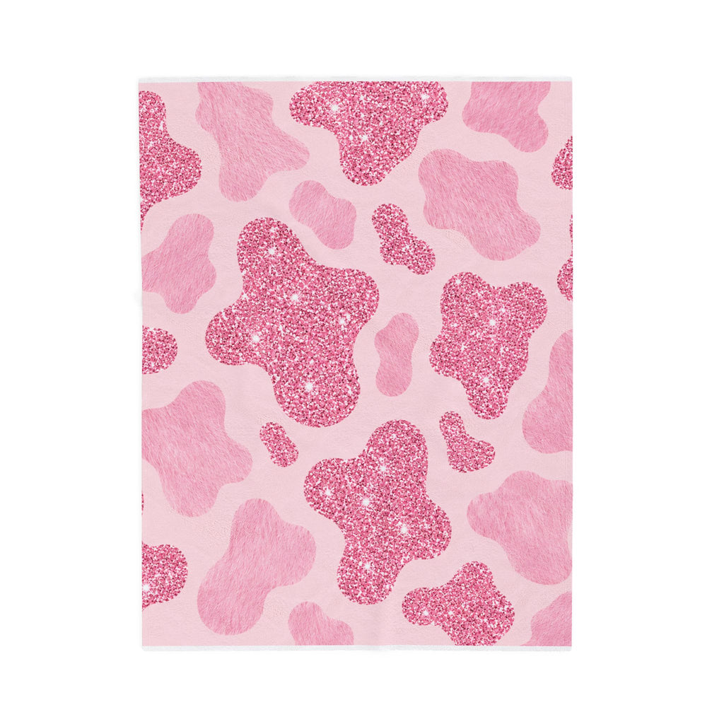 Pink Glitter Cow Print Velveteen Plush Blanket