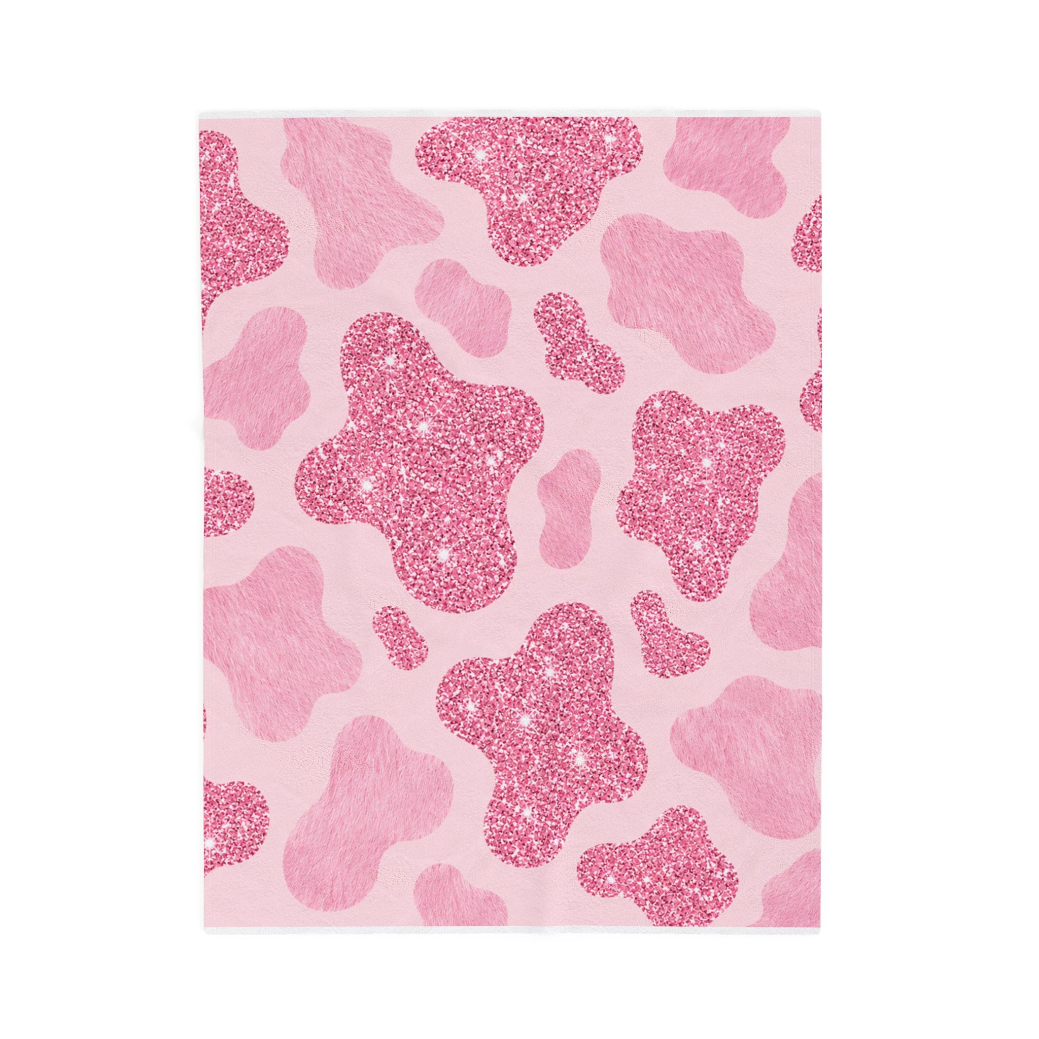 Pink Glitter Cow Print Velveteen Plush Blanket