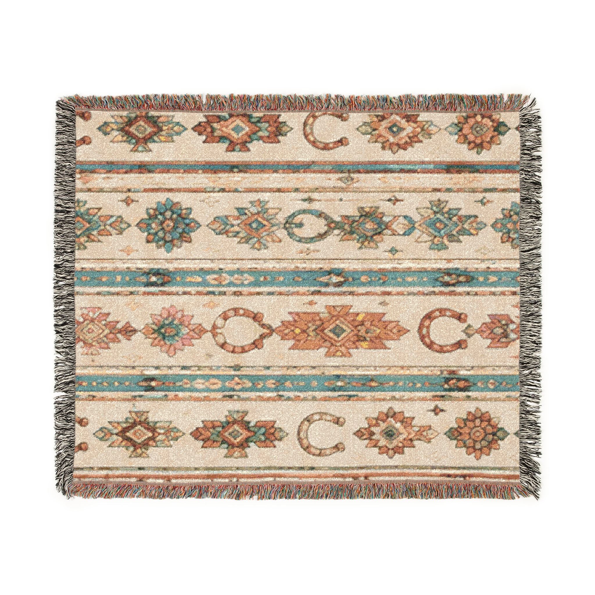 Southwestern Woven Blanket – Boho Aztec Throw with Fringe