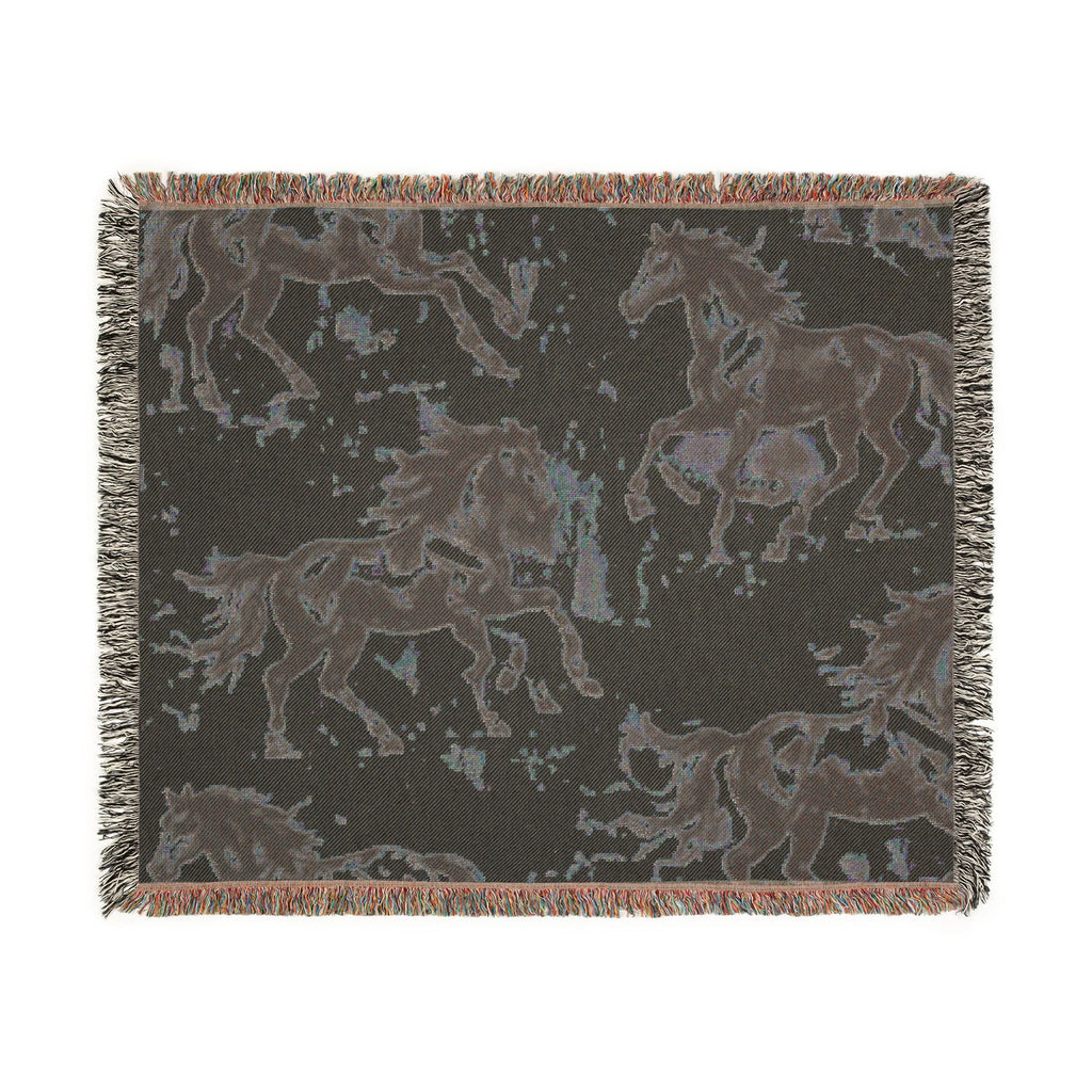 Horse Pattern Woven Blanket — Rustic Western Throw for Equestrian & Farmhouse Decor