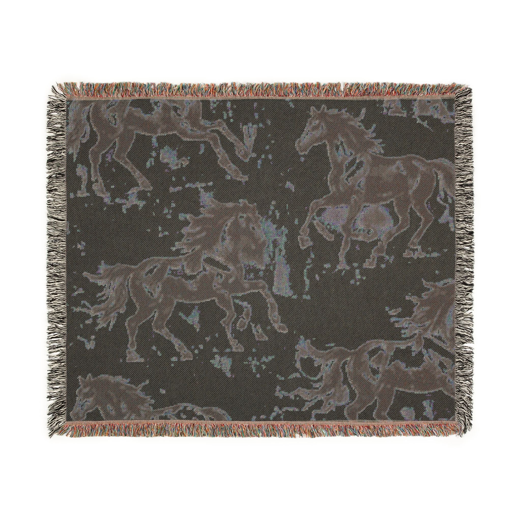 Horse Pattern Woven Blanket — Rustic Western Throw for Equestrian & Farmhouse Decor