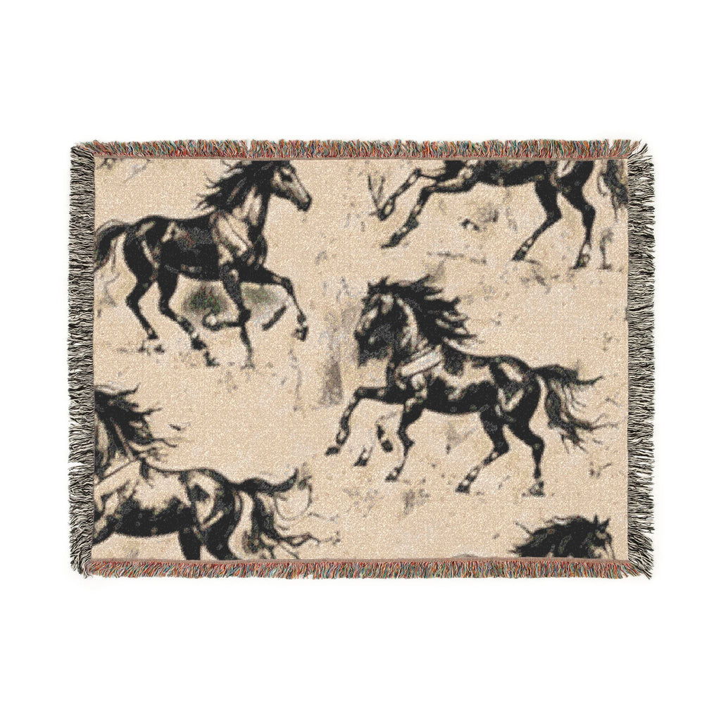 Horse Pattern Woven Blanket — Rustic Western Throw for Equestrian & Farmhouse Decor