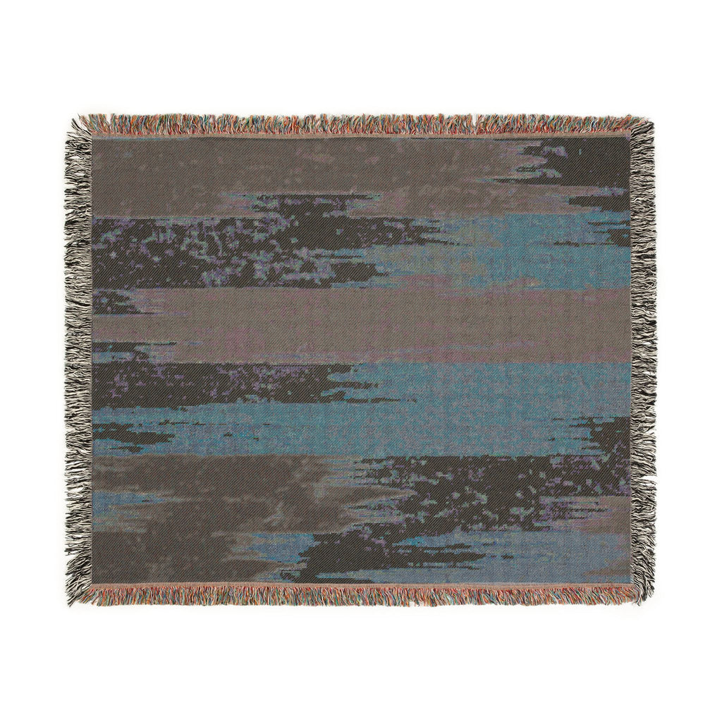 Woven Throw Blanket — Abstract Striped Rustic Teal & Rust Home Decor