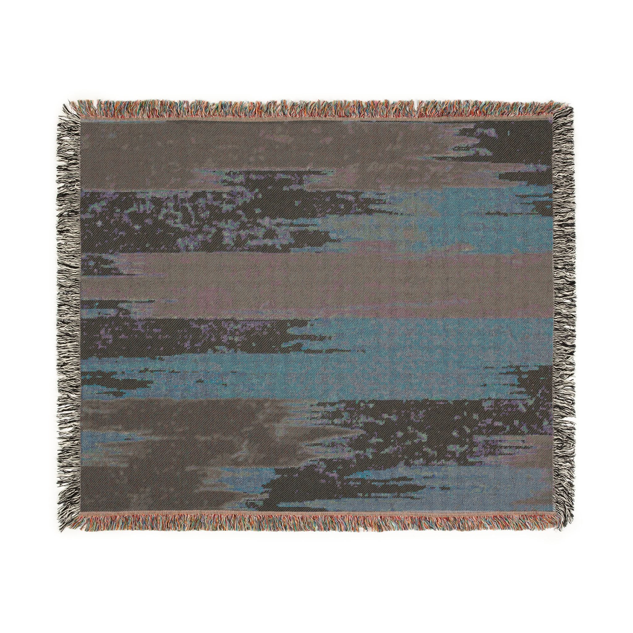 Woven Throw Blanket — Abstract Striped Rustic Teal & Rust Home Decor