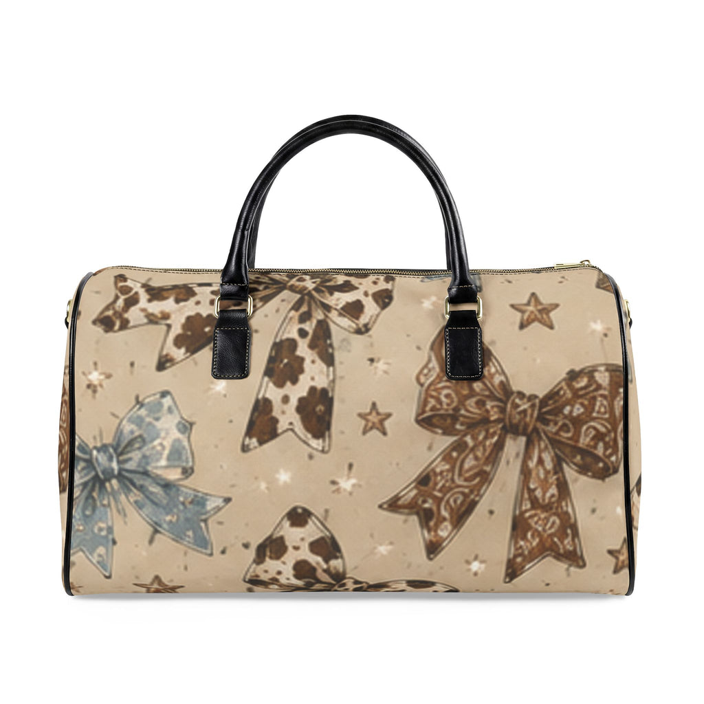 Bow Pattern Travel Duffle — Faux Leather Weekender Bag