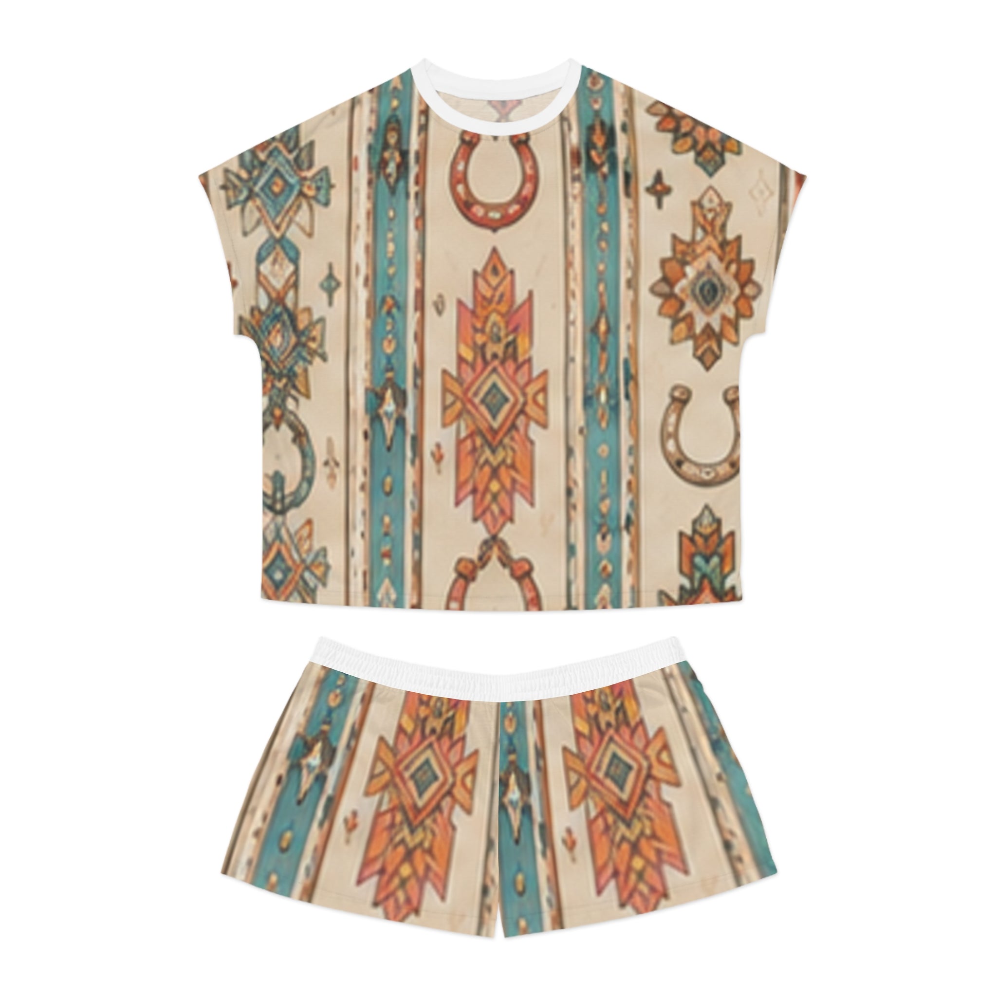 Southwestern Horseshoe Print Women's Pajama Set — Cozy Short Sleepwear