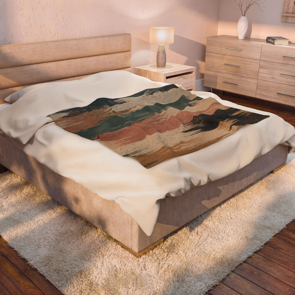 Rustic Striped Velveteen Plush Blanket — Vintage Earth Tones Cozy Throw