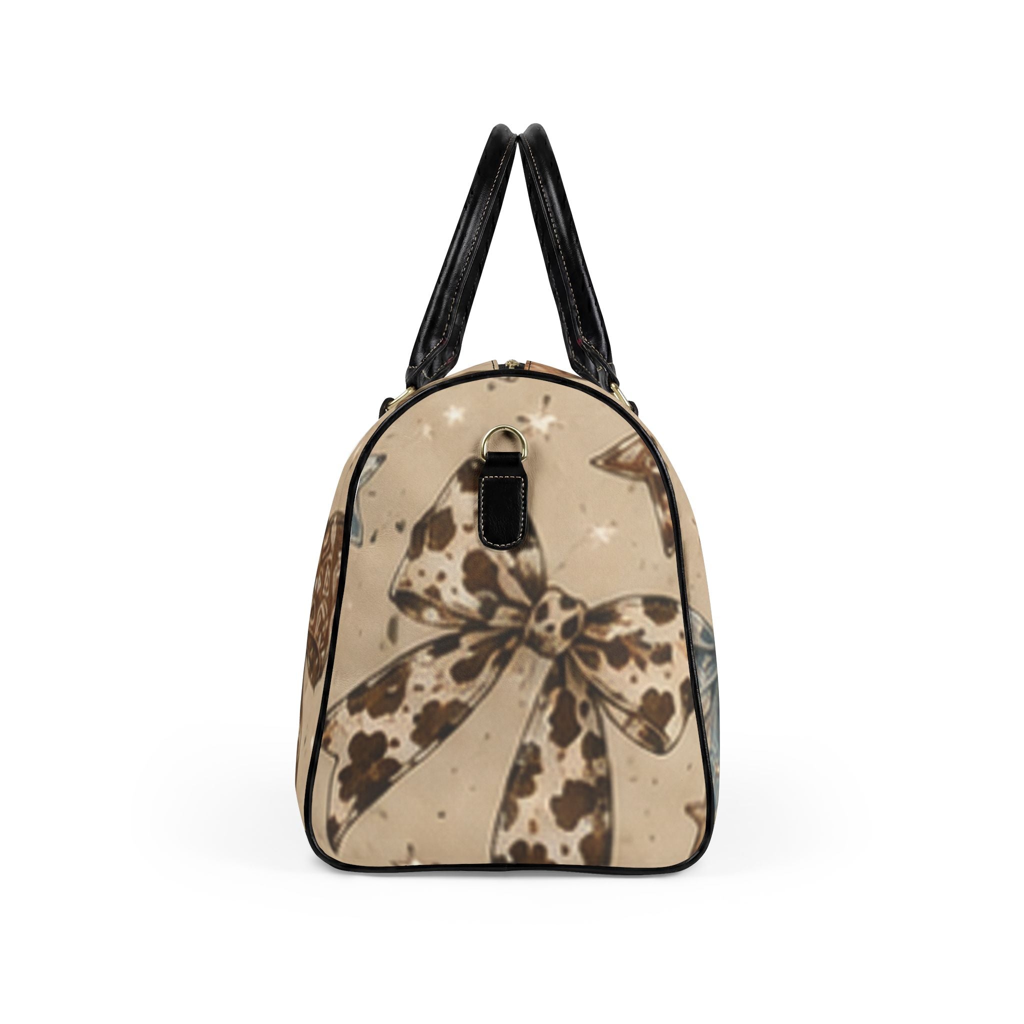Bow Pattern Travel Duffle — Faux Leather Weekender Bag