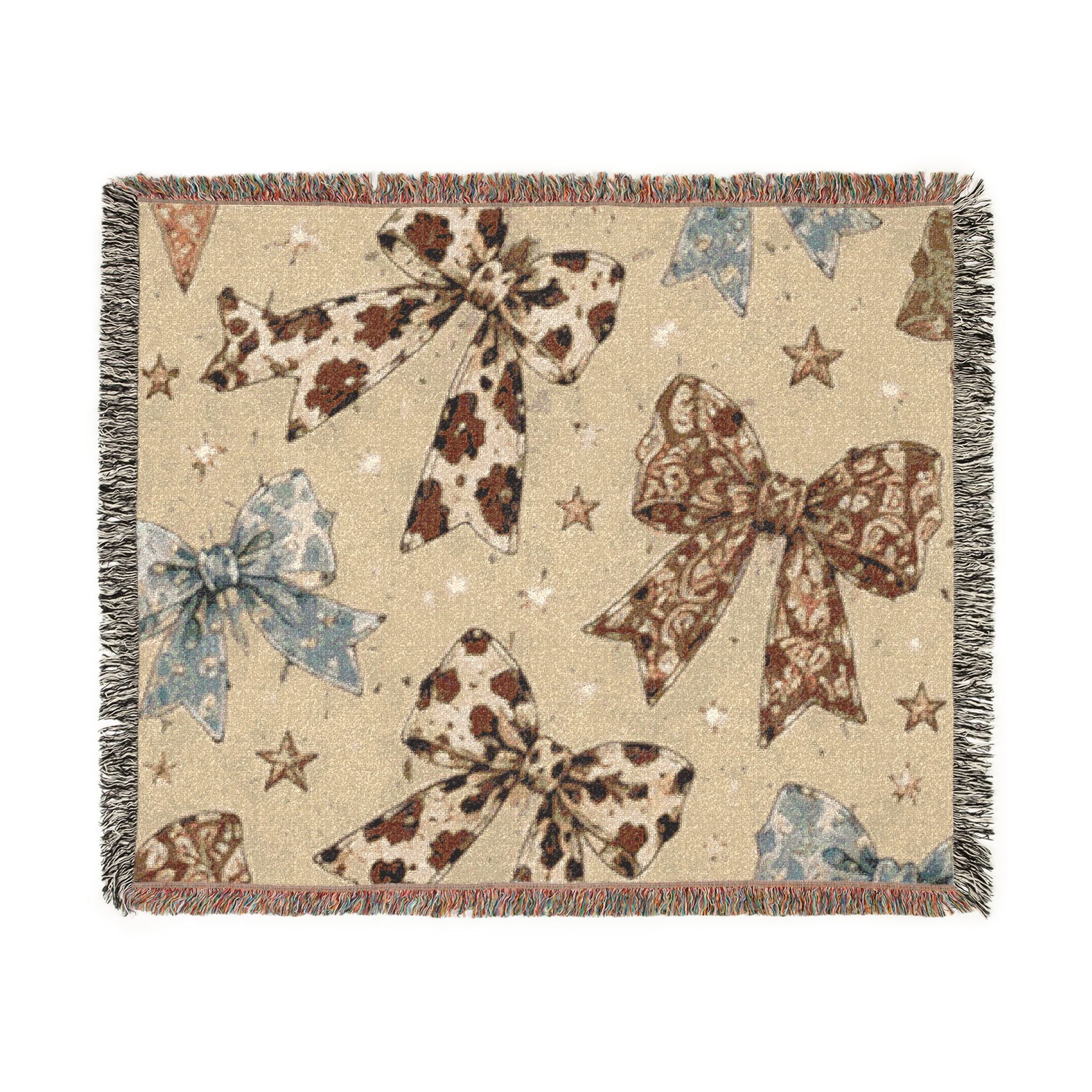 Woven Blanket - Decorative Bow Pattern Throw for Cozy Living, Gift-Ready Home Accent