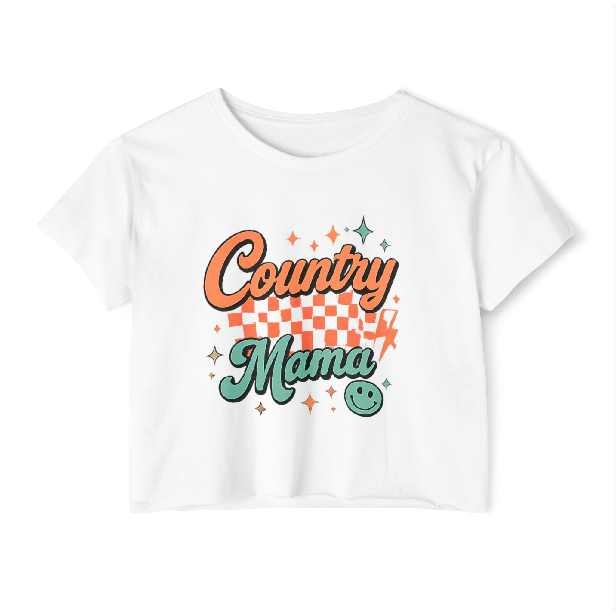 Crop Top — "Country Mama" Retro Checker Festival Tee