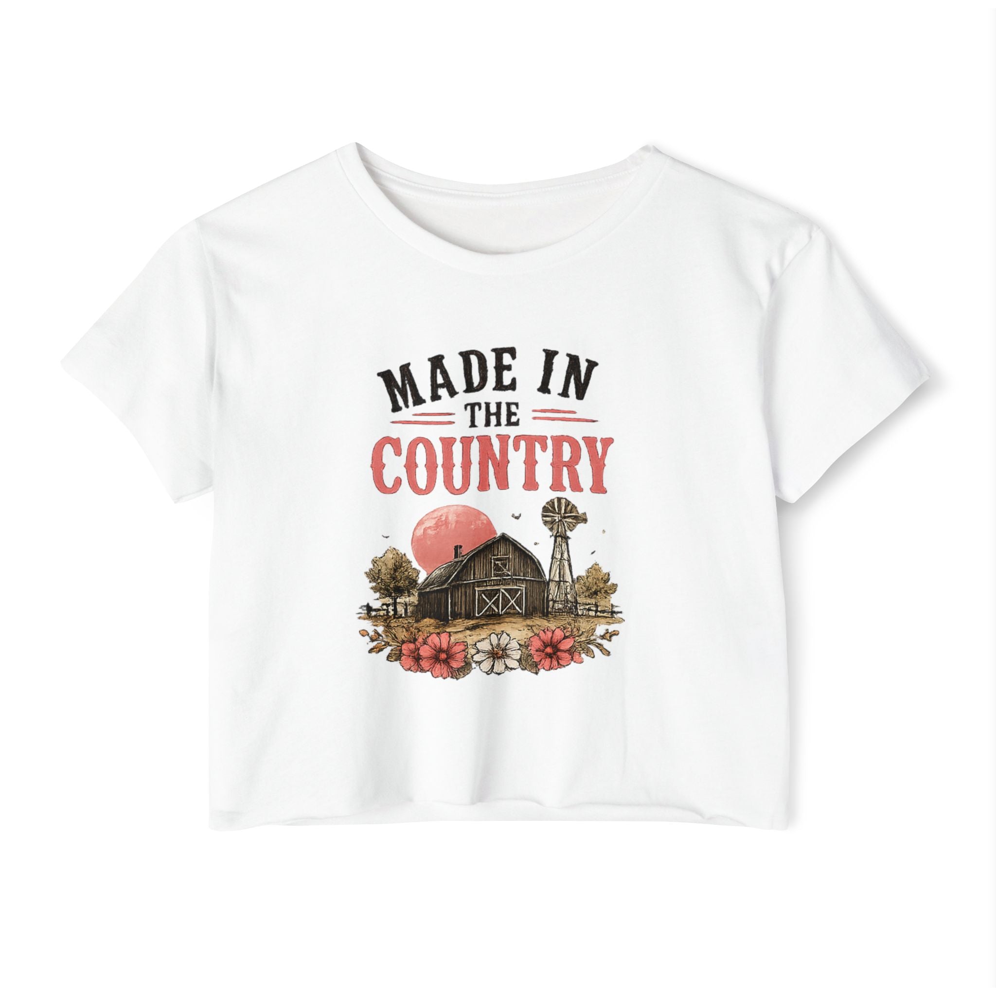 Made in the Country Crop Top — Women's Rustic Farmhouse Festival Tee
