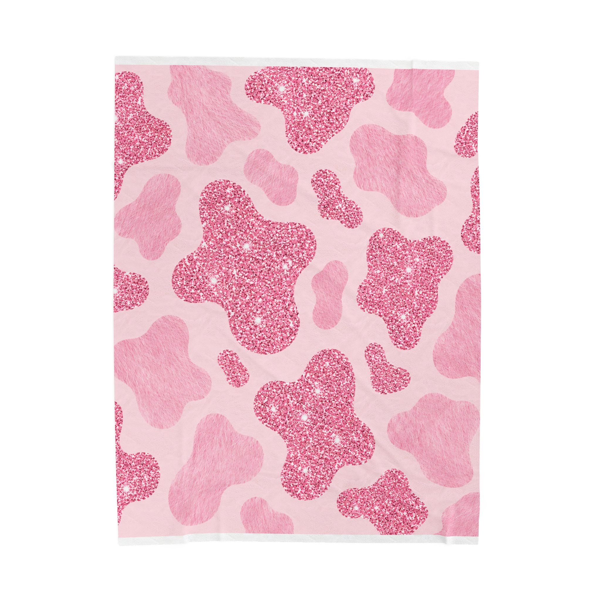 Pink Glitter Cow Print Velveteen Plush Blanket