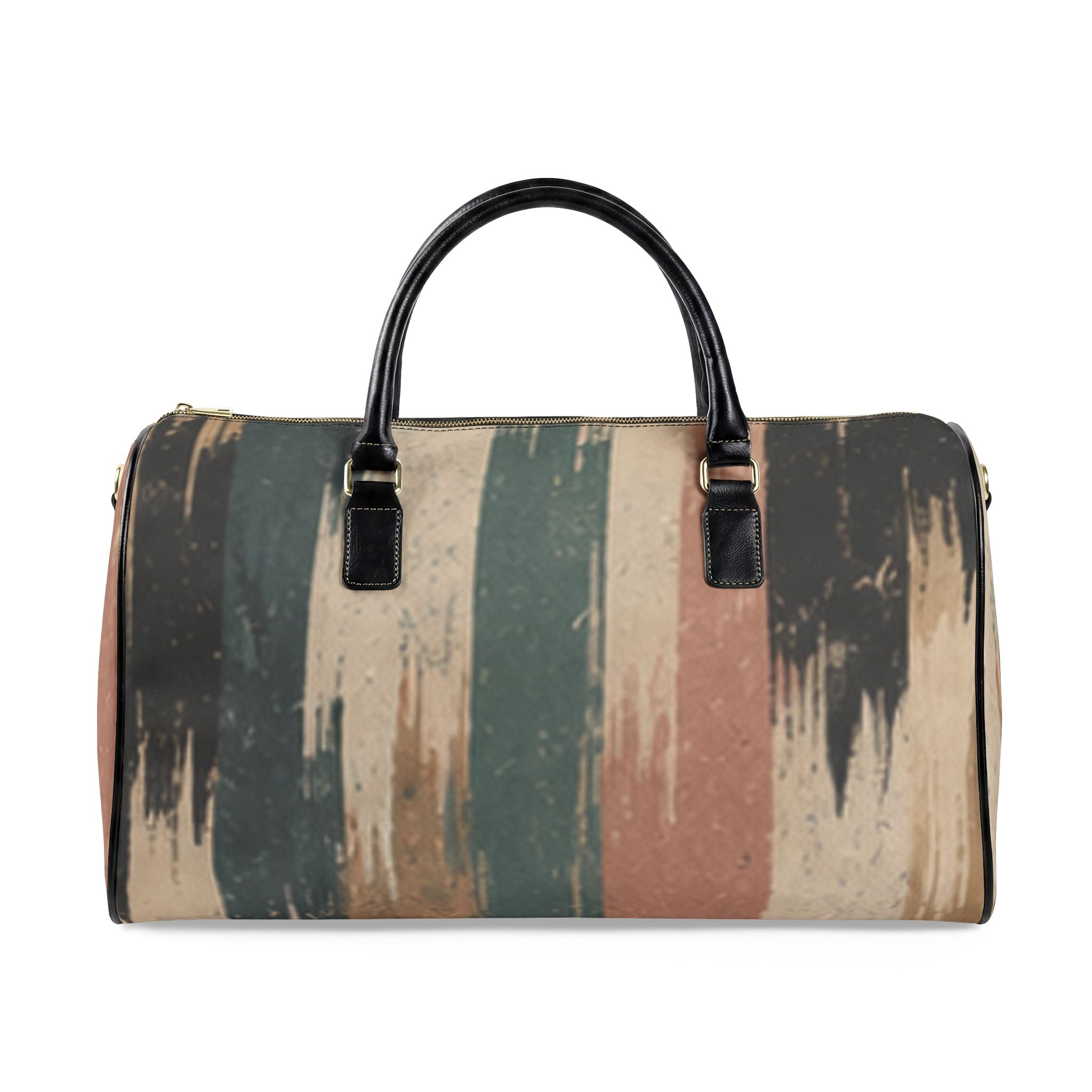 Vintage Striped Faux Leather Travel Bag — Distressed Earth Tone Weekender
