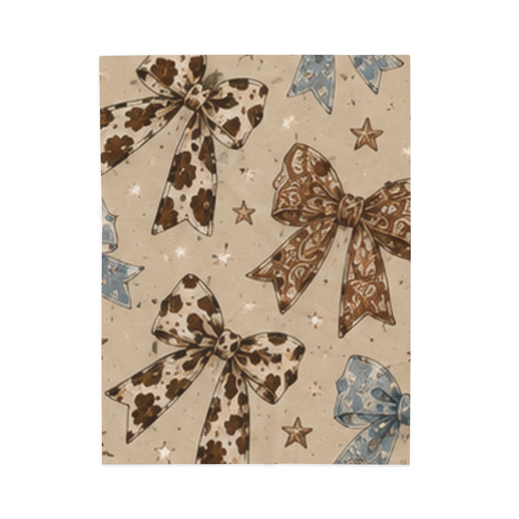 Cowgirl Bow Velveteen Plush Blanket — Western Cowhide Bow Pattern Throw