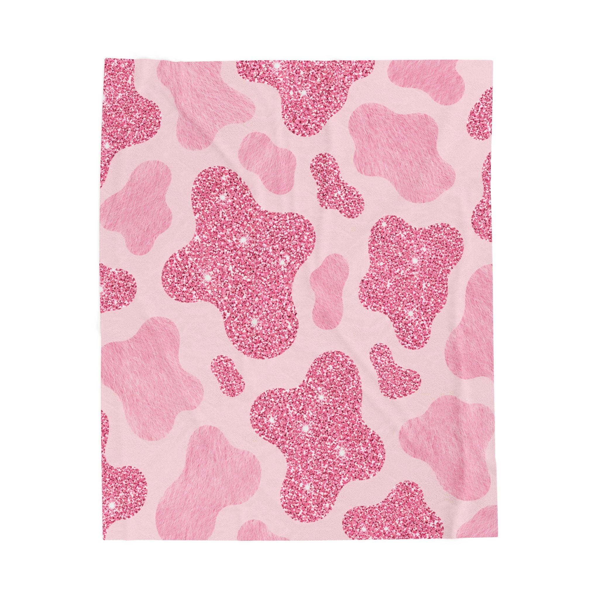 Pink Glitter Cow Print Velveteen Plush Blanket