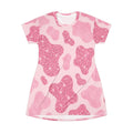 Pink Glitter Cow Print T-Shirt Dress – All-Over Print Cute Cowhide Pattern