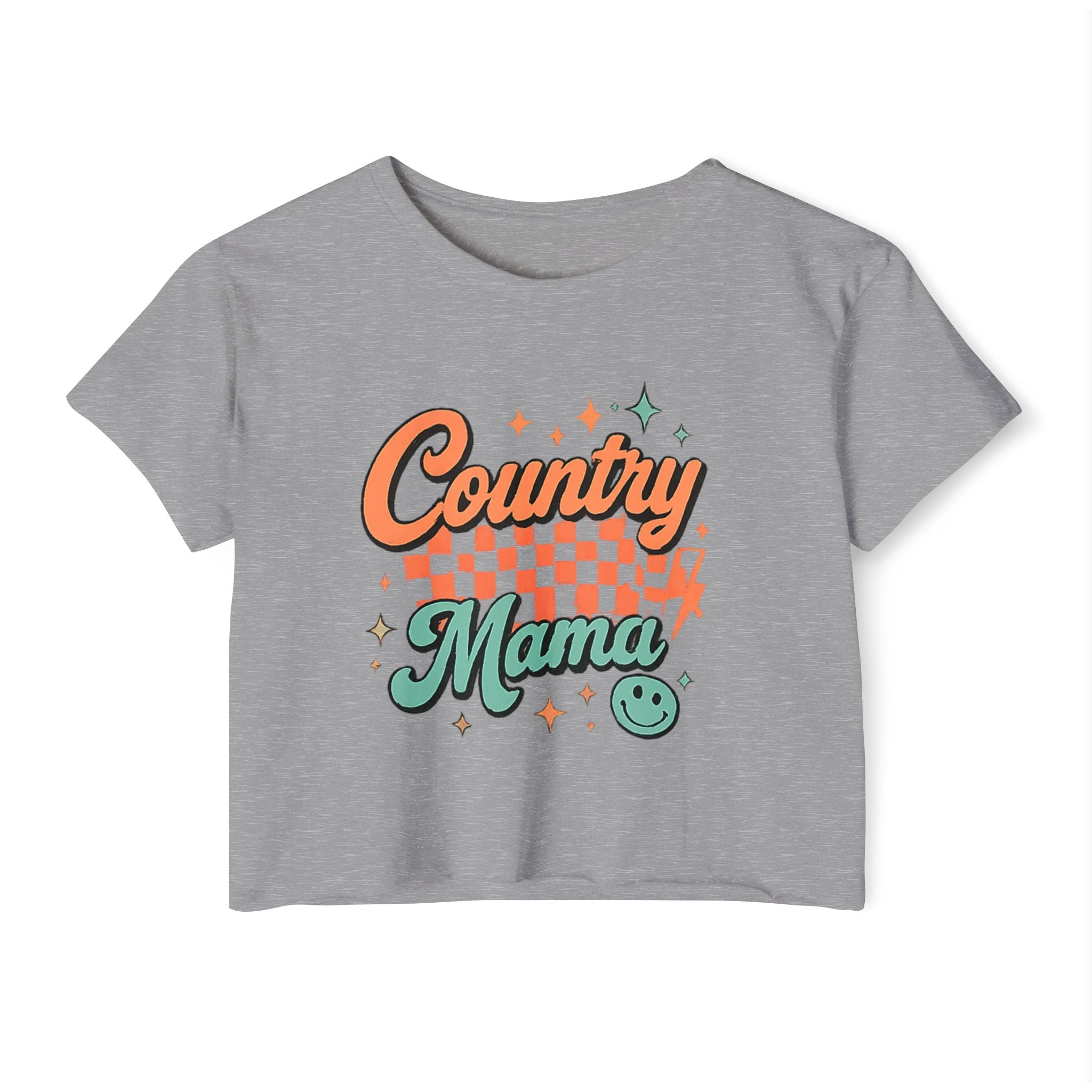 Crop Top — "Country Mama" Retro Checker Festival Tee