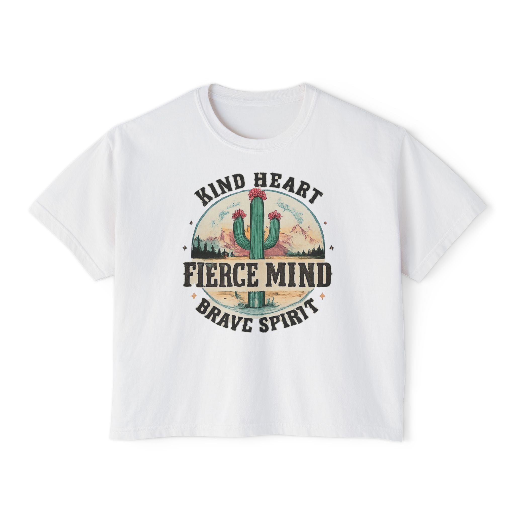 Kind Heart Fierce Mind Boxy Tee — Desert Cactus Inspirational Women's Shirt